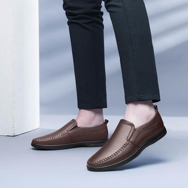Весенне-осенние британские мужские кожаные туфли, повседневные лоферы на плоской подошве, молодежная универсальная обувь для ленивых, лучшая мужская обувь