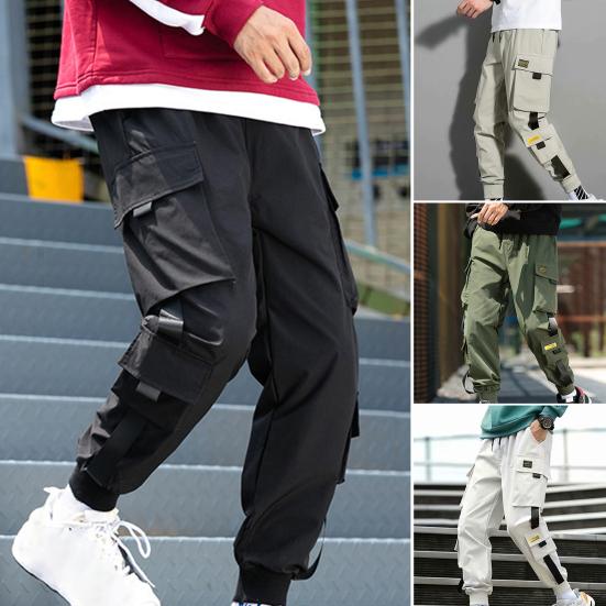 Брюки-джоггеры с карманами и карманами, мужские брюки с эластичной талией, уличная одежда, молодежная одежда