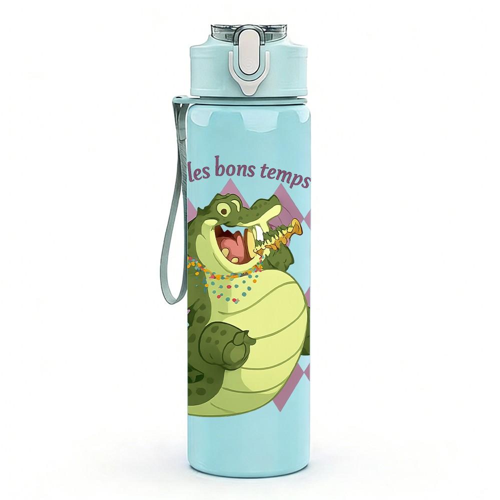 1PC Crown Crocodile Illustration 750ml Color Plastic Sports Water Bottle Leakproof Flip Straw Lid Suitable for Sports Office Home Use