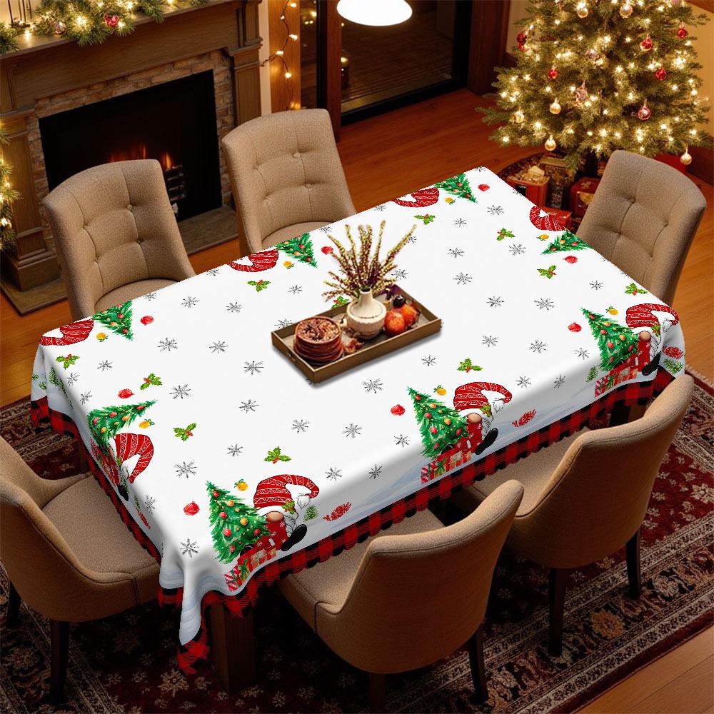 Christmas Themed Tablecloth, Christmas Tree Gift Dwarf Print Waterproof Table Flag, Family Restaurant Atmosphere Decoration