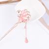 Women Hair Stick Chinese Style Vintage Colorful Rhinestone Flower Decor Tassel Hollow Out Exquisite Stainless Alloy Lightweight Hair Fork Hanfu