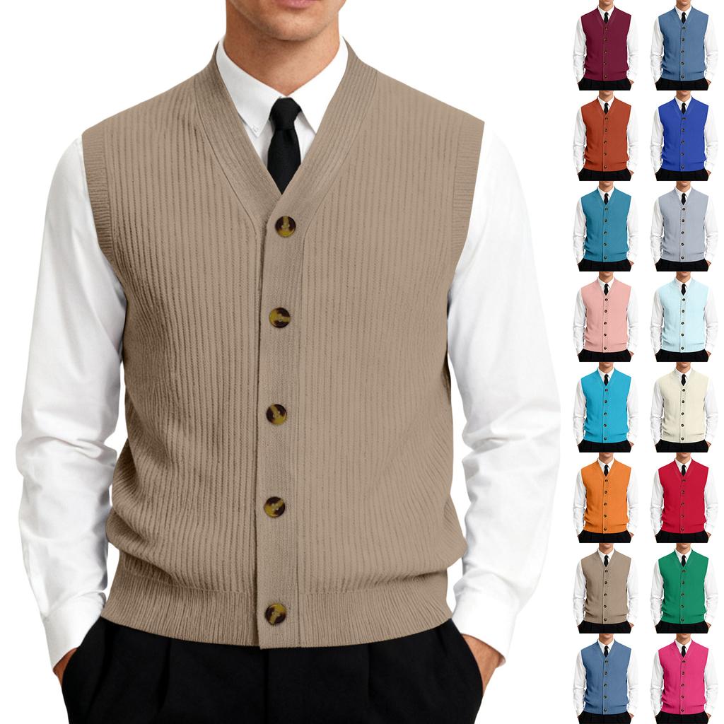 Men's V-Neck Sleeveless Knit Cardigan Vest