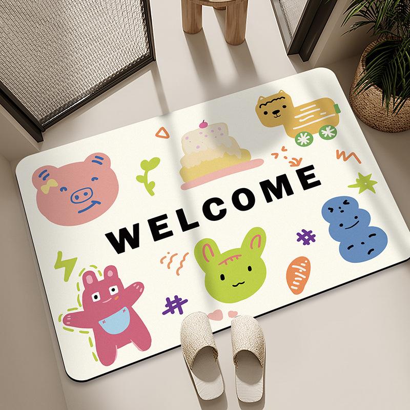 Diatom Mud Floor Mat Bathroom Water Absorption Quick-drying Foot Pad Cartoon Black Cat Dirty-resistant Anti-slip Pad Household Bathroom Entrance Mat