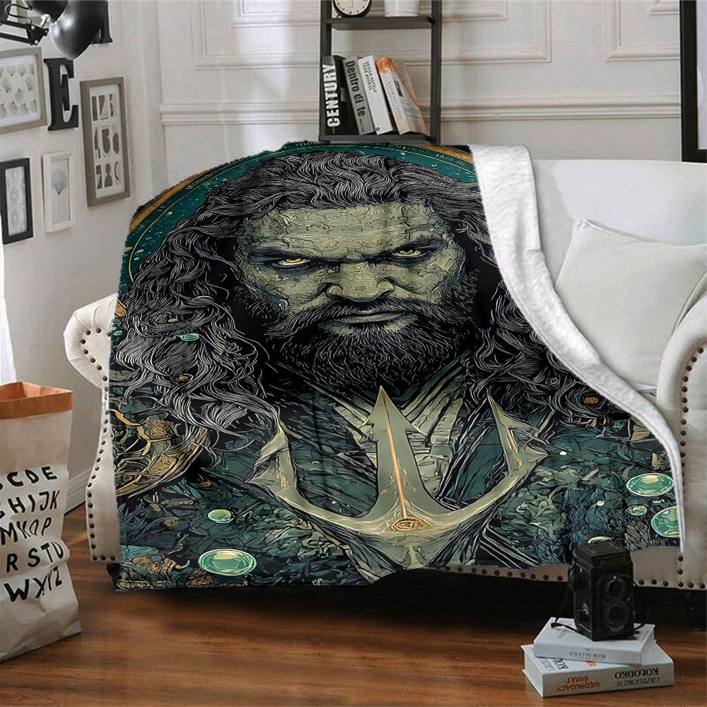 1pc Ocean King Flannel Throw Blanket Lightweight Soft Warm All Season Blanket for Sofa, Bed, Travel,L1028158