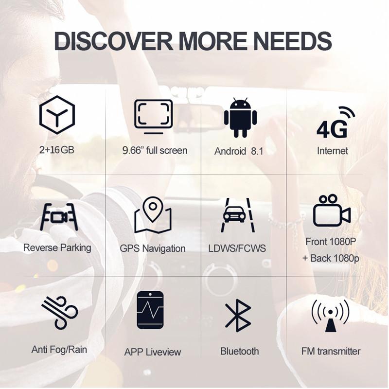 Автомобильный видеорегистратор на базе Android, зеркало/автомобильный регистратор GX9, Android 8.1, 4G, Wi-Fi, GPS-навигация, двойной объектив, с функцией GPS-радара и удаленным мониторингом