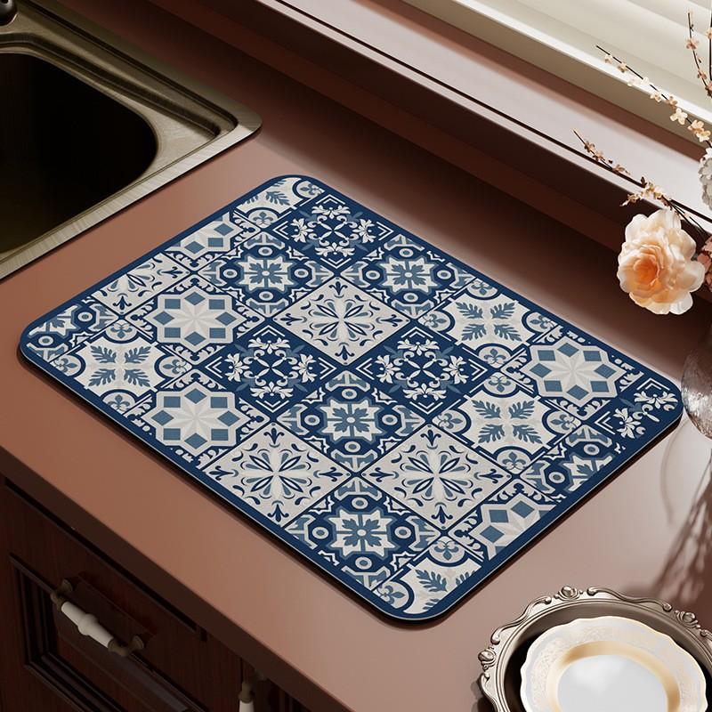 Kitchen Counter Drying Mat Sink Dish Cup Draining Pad Bar Heat Insulation Tea Table Absorbent Non-washable