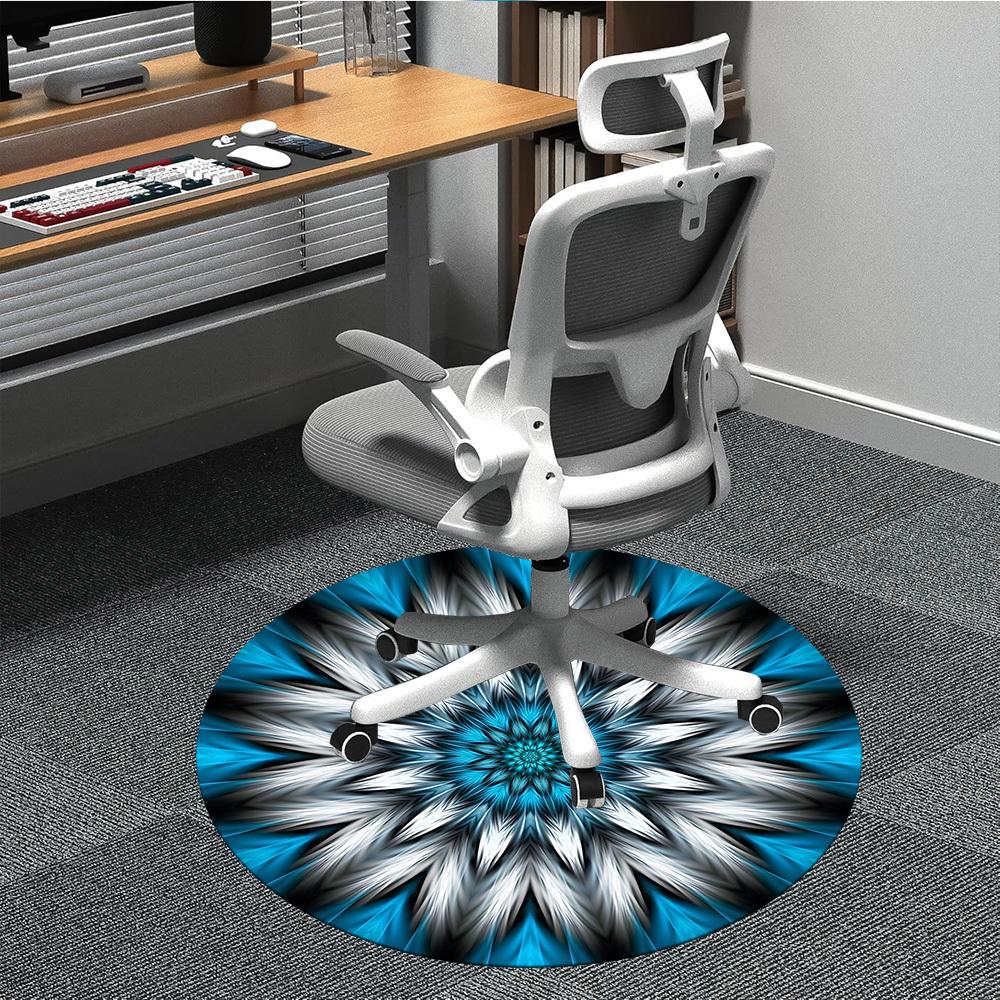 1pc Blue Abstract Mandala Chair Carpet for Office, Round Polyester Mat, Indoor Decor for Office, Washable Non-slip Carpet yy251219033