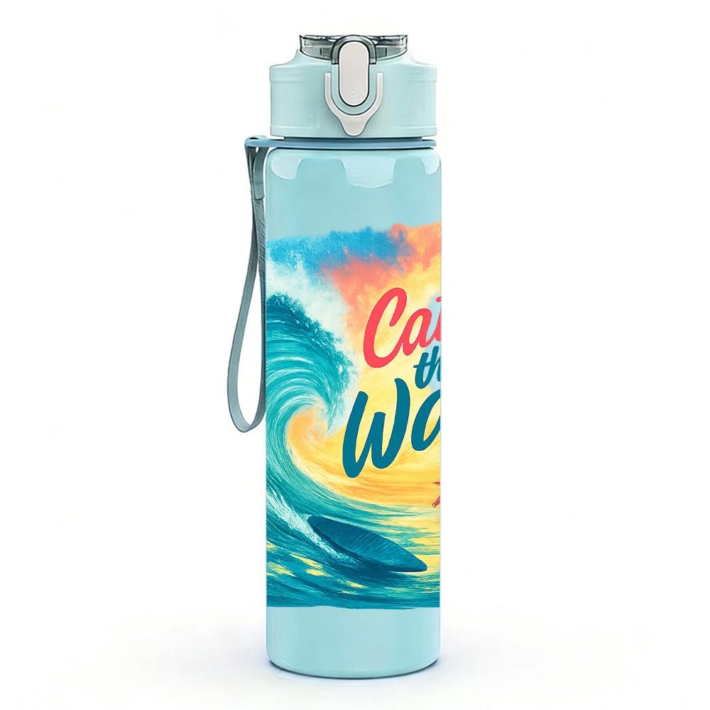 1PC Catch The Wave Ocean Surf Pattern 750ml Color Plastic Sports Water Bottle Leakproof Flip Straw Lid Suitable for Sports Office Home Use