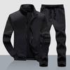1 Set Men Jacket Pants Solid Color Streetwear Skin-touch Popular Ribbed Cuff Sweatshirt Lace-up Sweatpants for Working