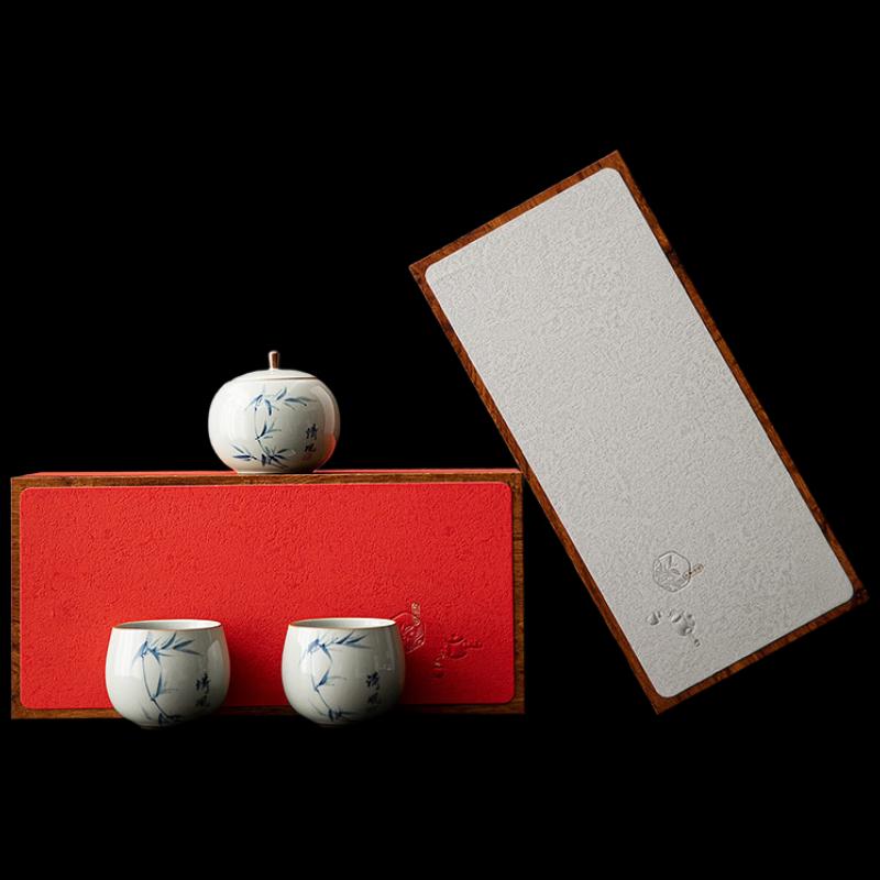 Shangqi Hand-painted Bamboo Ceramic Tea Caddy Gift Set