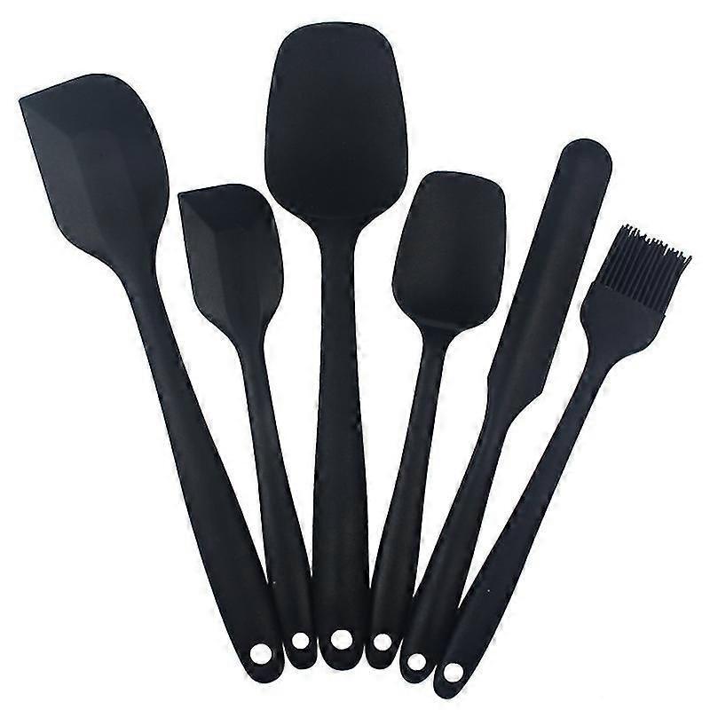 Dough Scraper Silicone Spatula Silicone Dough Spatula Set Cooking Spoon and Spatula (Black 6-Piece Set)
