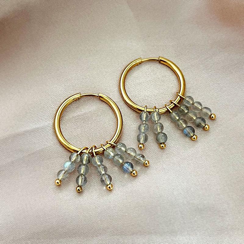 Серьги из натурального камня Круглые серьги-кольца Для женщин Преувеличенные круглые серьги Висячие серьги Позолоченная серьга-кольцо Ретро