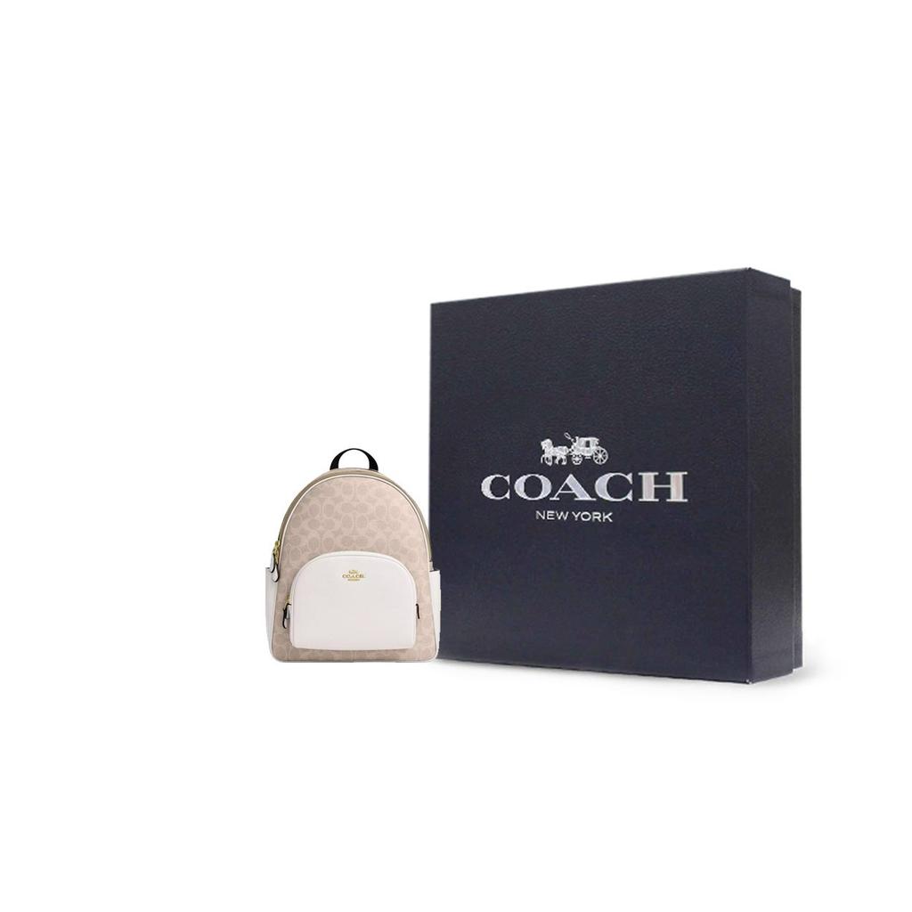 Coach Рюкзак Court 27 с логотипом, застежкой-молнией, покрытым холстом, большой, женский, цвет Золотой Песок Мел CZ176-IMXDM