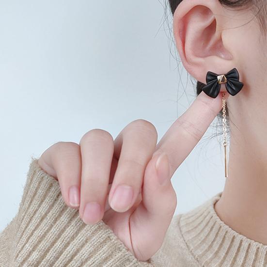 1 пара женских серег, съемные подарочные легкие стильные милые женские серьги с черным бантом, модные украшения