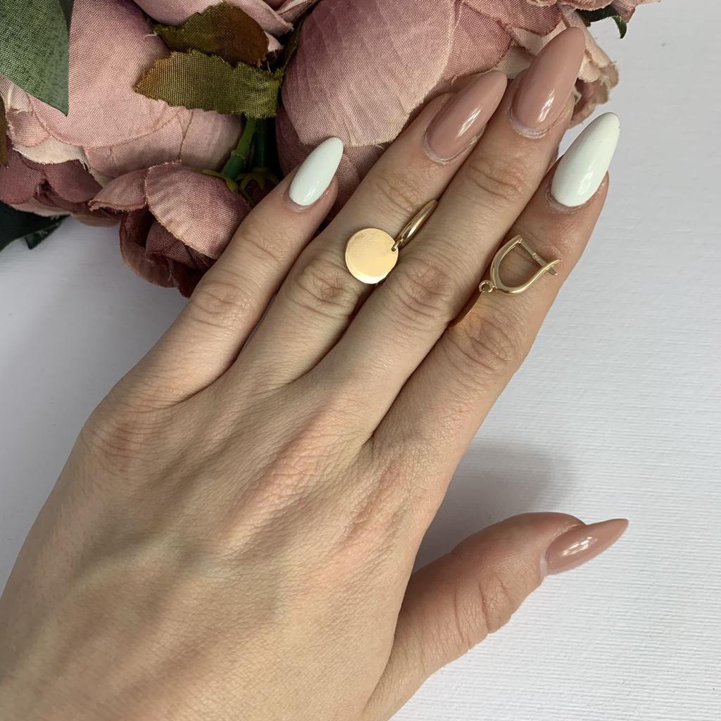 Золотые серьги подвески с монетками английский замок 585 пробы красное золото без камней (2073314)