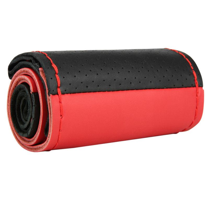 Чехол на руль автомобиля из натуральной кожи 38 см, прошитый вручную, перфорированный, двухцветный, на все сезоны, с нитками и иголками