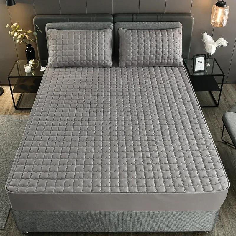 Моющийся наматрасник с эластичной лентой, стеганая хлопчатобумажная простыня, утолщенный чехол для кровати, защита для матраса для королевы и короля