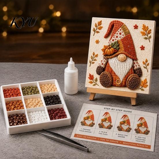 Indoor Decorative Mosaic Art Gnome Kit for Adults, DIY Xmas Craft Set, Autumn Therapeutic Crafting Projects Winter Coastal Gnome, Handmade Tabletop