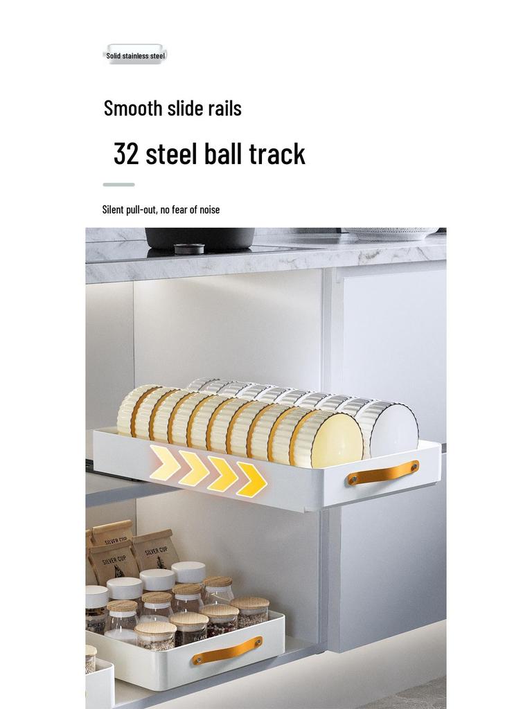 Pull-Out Basket Drawer Dish Rack for Kitchen Cabinet Storage