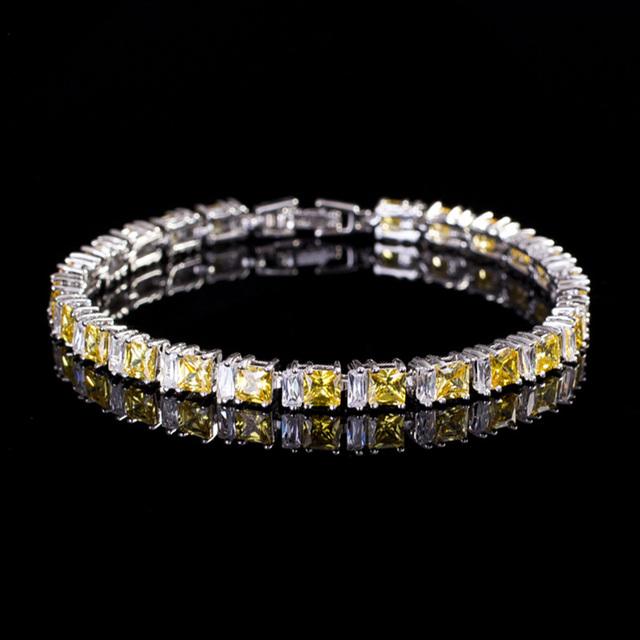 Pera Fashion Серебристый Цвет Ювелирные Изделия Множество Желтых Розовых Фиолетовых Циркониевых Камней Браслет на Квадратной Цепи Типа Теннис для Женщин B022