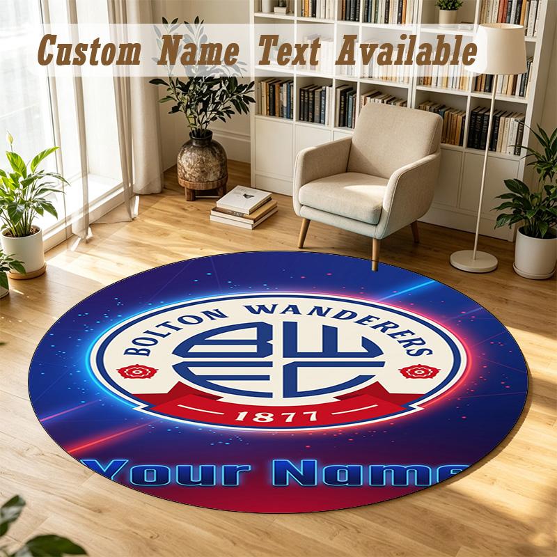 Round Rug Custom NameBolton Wanderers FC Pattern Non Slip Carpet Home Floor Decor
