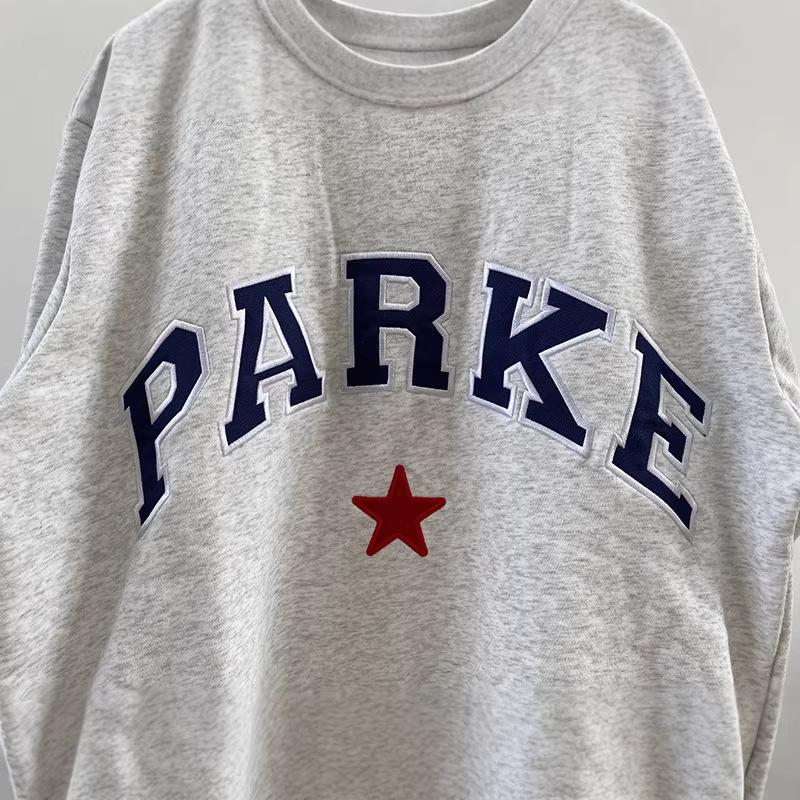 Women's Mock Neck Long Sleeve Oversized Casual Top Letter Star Patch Embroidery Cotton Vintage Streetwear Sweatshirt Blouse
