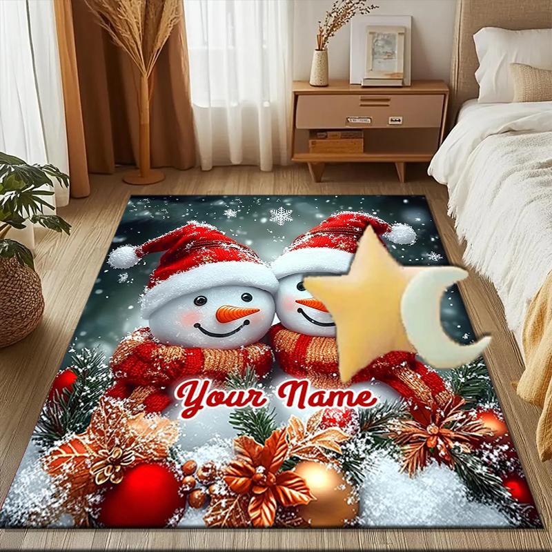 1PC Custom Name Snowmen In Christmas Hats Theme Floor Mat Ideal for Living Room, Game Rooms, Office, Bedroom,Floor Mat Playful Design112