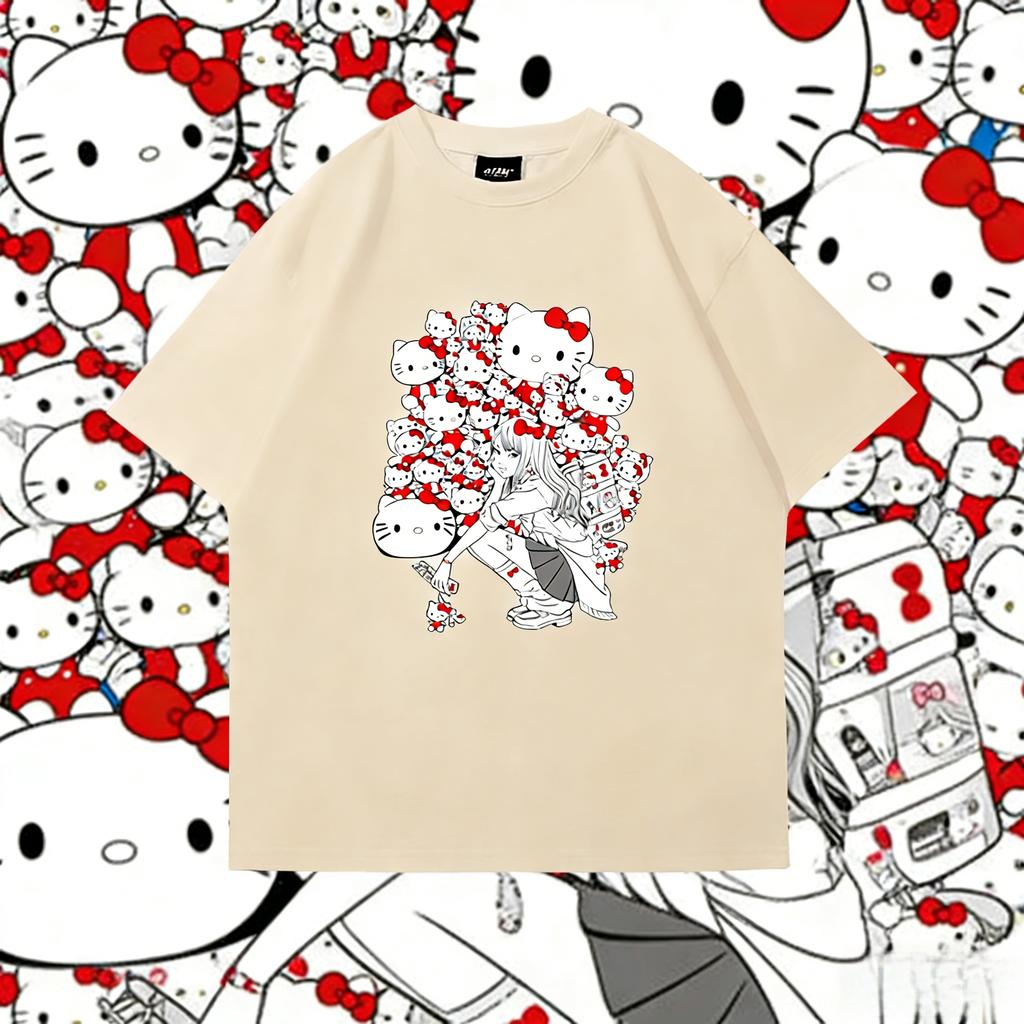 2026 новая футболка Hello Kitty из мягкого хлопка с коротким рукавом и круглым вырезом, милый принт, легкий летний топ для женщин, повседневная одежда
