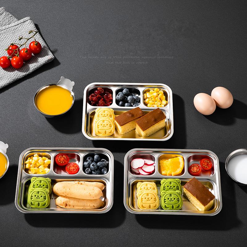 4 решетки 304 нержавеющая сталь разделенный поднос для обеда контейнер для фруктов закуски тарелка для еды для студентов столовая ресторан посуда