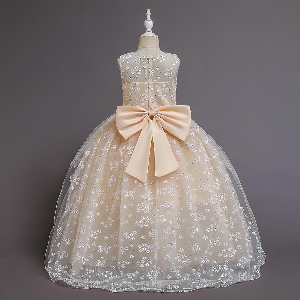 Весенне-летнее детское платье с цветочным принтом, тюлевое платье принцессы без рукавов с цветочным принтом для девочек, длинное детское свадебное платье с высокой талией