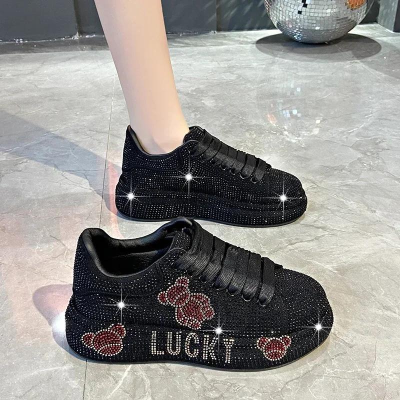 5 см весна осень натуральная кожа женская обувь стиль мода туфли на платформе кроссовки на платформе Tide Shine Bling Rhinestone обувь