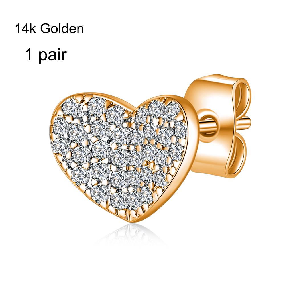 Серьги-гвоздики с кубическим цирконием, цирконием, медью, платиной, розовым золотом, 14-каратным золотом