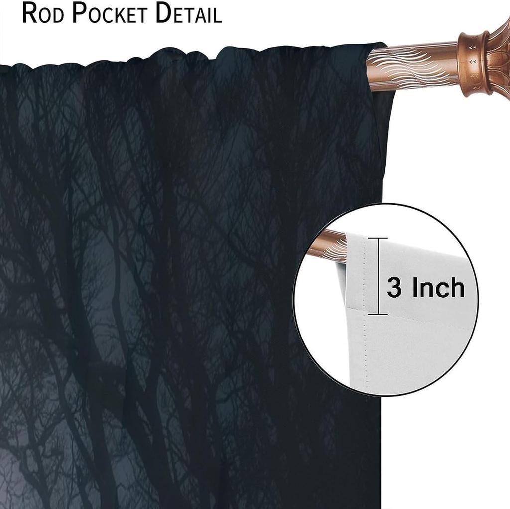 Gothic Dark Misty Forest Curtains, Mysterious Horror Foggy Dim Dead Jungle Under Strange Bright Moon,Thermal Insulation Blackout