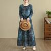 Dimanaf New 2025 Women Plus Size Spring Long Dress Loose Basic Vintage Oversize Long Sleeve Maxi Floral