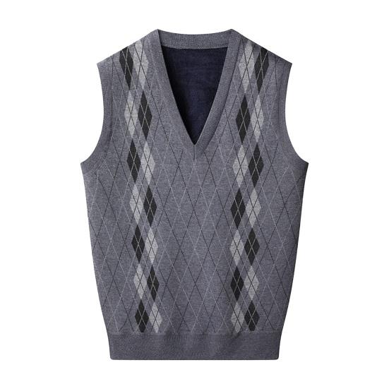 Мужской вязаный жилет с V-образным вырезом, без рукавов, утолщенная плюшевая подкладка, жилет с ромбическими узорами, зимний жилет, свитер