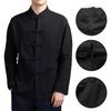 Men Autumn Chinese Style Shirt Top Mandarin Collar Long Sleeve Pockets Disc Button Traditional Kung Fu Tai Chi Shirt Tang Tops Uniform