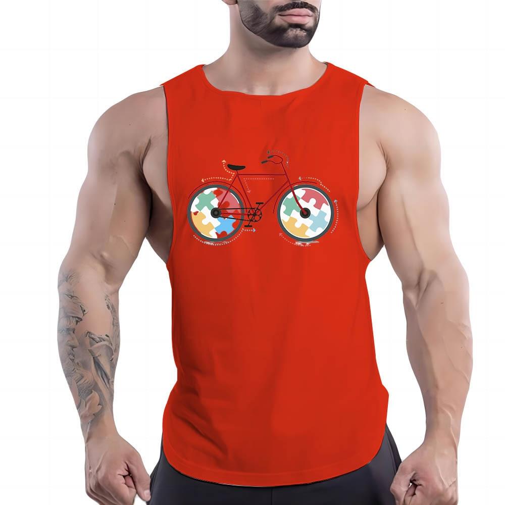 Summer Adult Men'S Outdoor Fitness Casual Sports Crew-Neck Vest Creative Bike 2d Print Breathable Quick-Drying Sleeveless Shirt