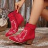 Fashion 2025 New Women Western Cowboy Boots Retro Comfortable Chunky Heels Ankle Boots Woman Autumn Embroidered High Heels Shoes Women