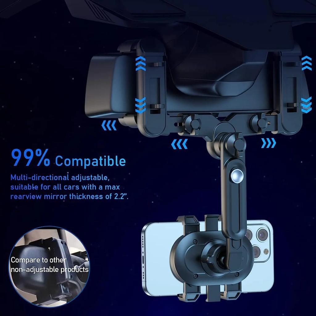 Вращающийся на 360° держатель для телефона на зеркало заднего вида автомобиля - Идеально подходит для детей и взрослых - Совместим с телефонами и GPS-устройствами - Прочный