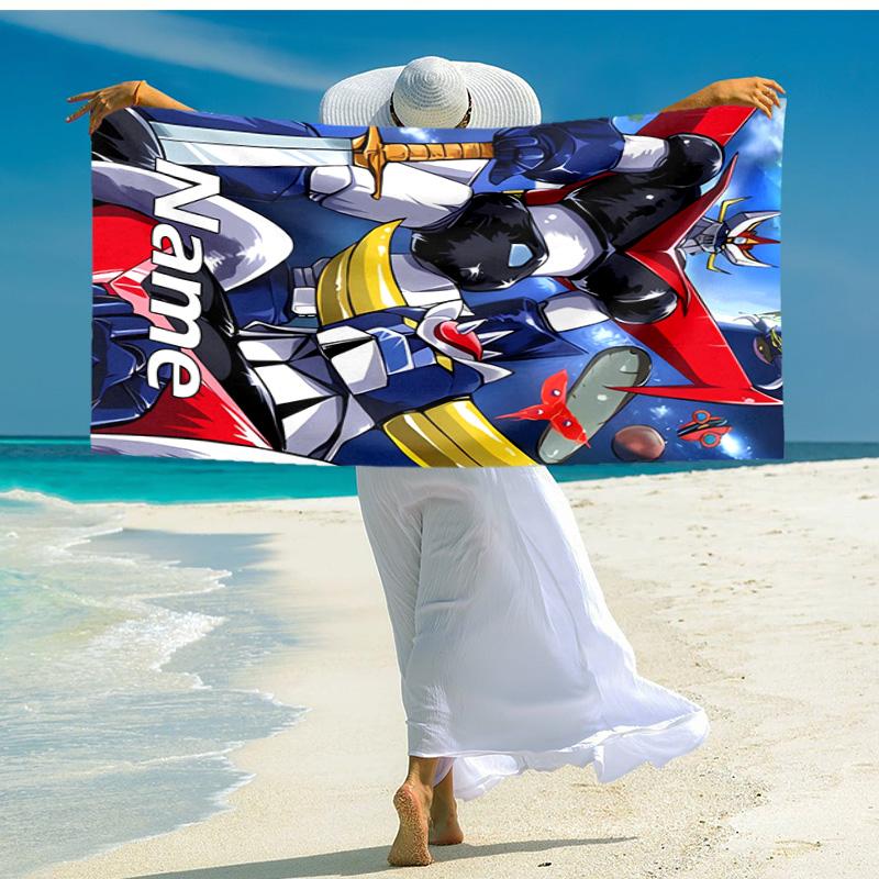 Personalized customized proof beach towel with UFO Robo Grendizer pattern - soft, absorbent,quick-drying,perfect swimming,camping&bathing