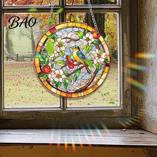 Stained Glass Style Suncatcher Window Hanging, Colorful Sun Catchers for Wall Windows, Durable Acrylic Decor Hanging with Chain Women Wife Aunt