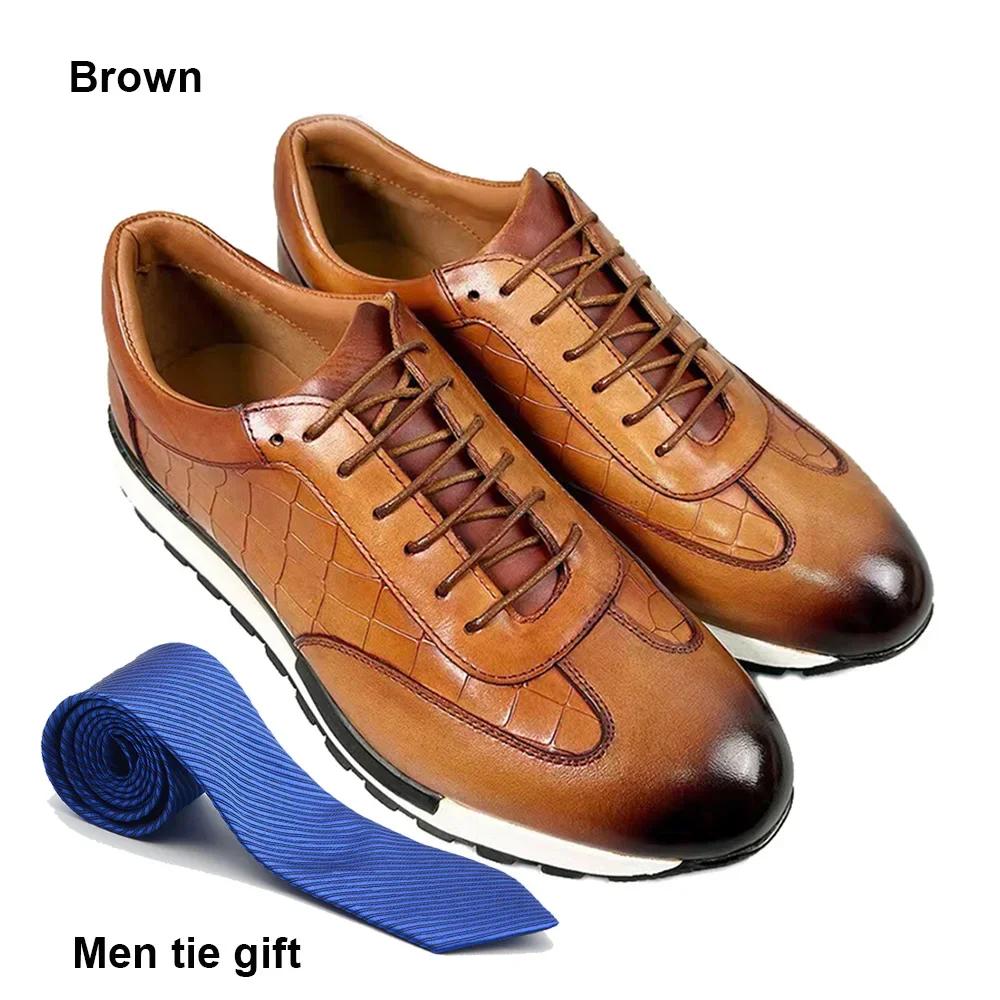 Роскошные Мужские Оксфордские Кроссовки Business Casual из Натуральной Коровьей Кожи Весна Осень с Узором под Крокодила Противоскользящая Обувь