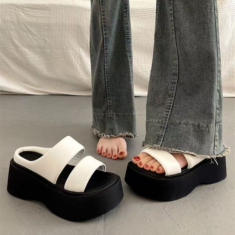 Сандалии Muffin на толстой подошве для маленьких мужчин и высоких мужчин, удобные, повседневная верхняя одежда в британском стиле, односложные тапочки для женщин, лето 2025 г.