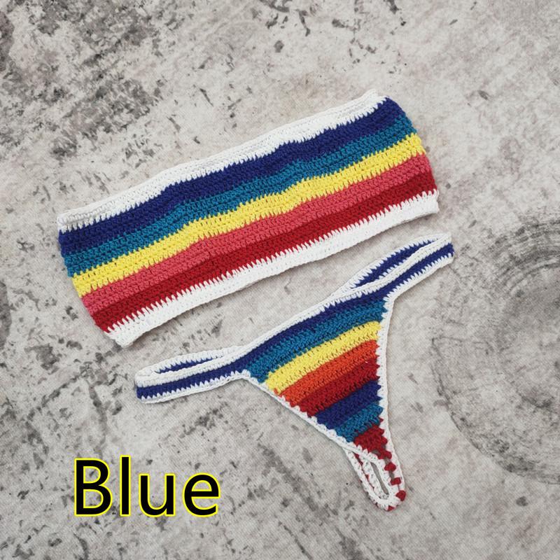 European & American Influencer Striped Handmade Crochet Bikini Set