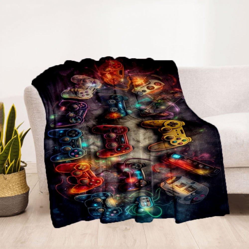 "Vibrant Gaming Controllers Wall Art Decor"Blanket Flannel Throw Blanket for Sofa, Bed, Travel, Camping, Office, Couch, Chair, And Bed Gift