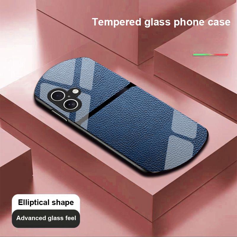 Красный Кожаный Узор Для Apple IPhone 16 11 13 15 14 Pro Max 12 Mini 7 8 Plus XR XS Чехол для Телефона из Закаленного Стекла Эллиптической Формы