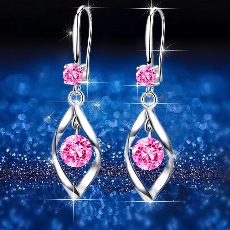 Imitation S925 Silver Earrings Female Zircon Rotating Love Temperament Earrings Twist Fashion Earrings