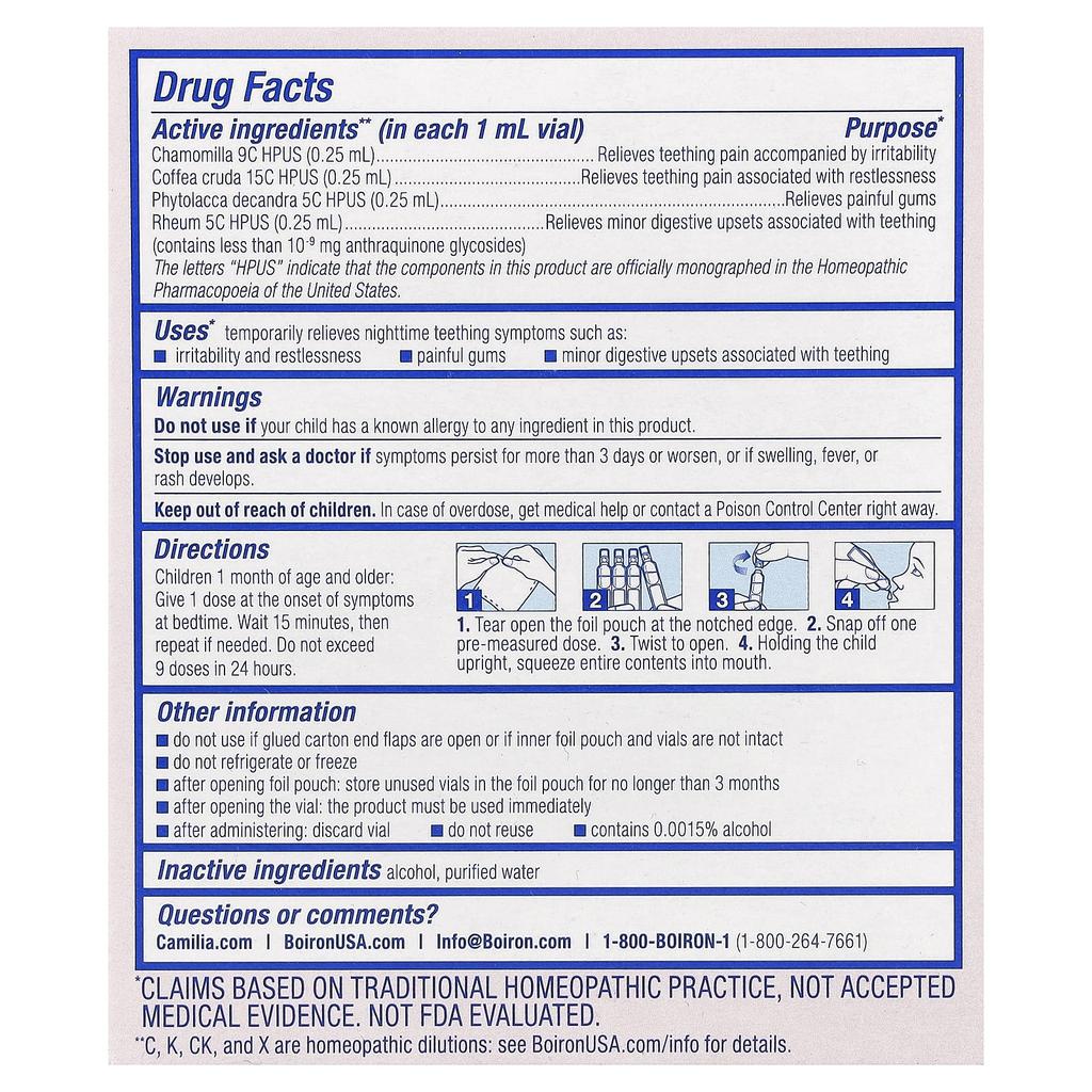 BOIRON Camilia® Bedtime Liquid Dose, 1 Month or More, 30 Doses, 1 Ml (0.034 Fl Oz) Each