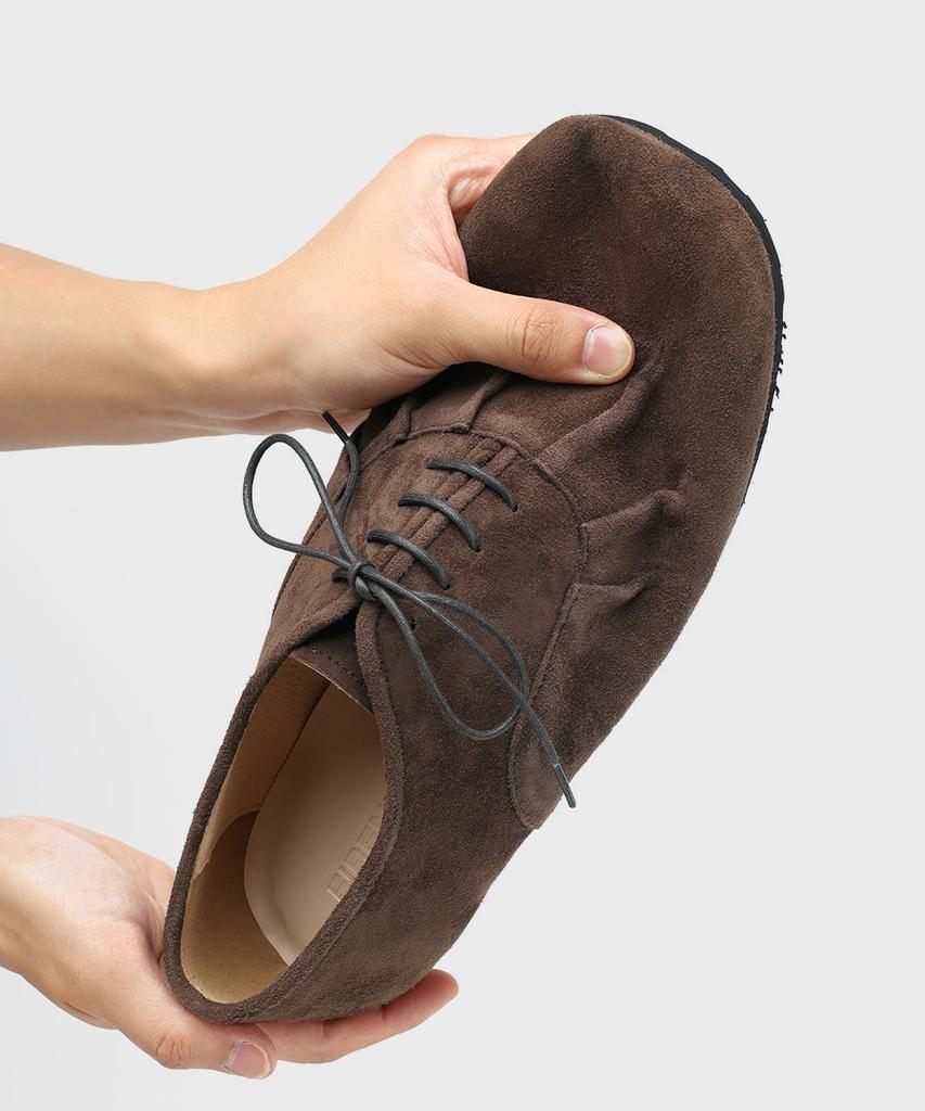 Firenze Atelier [Vibram] Shirring Detail Unisex Casual Derby 8800 [Dark Brown Suede]