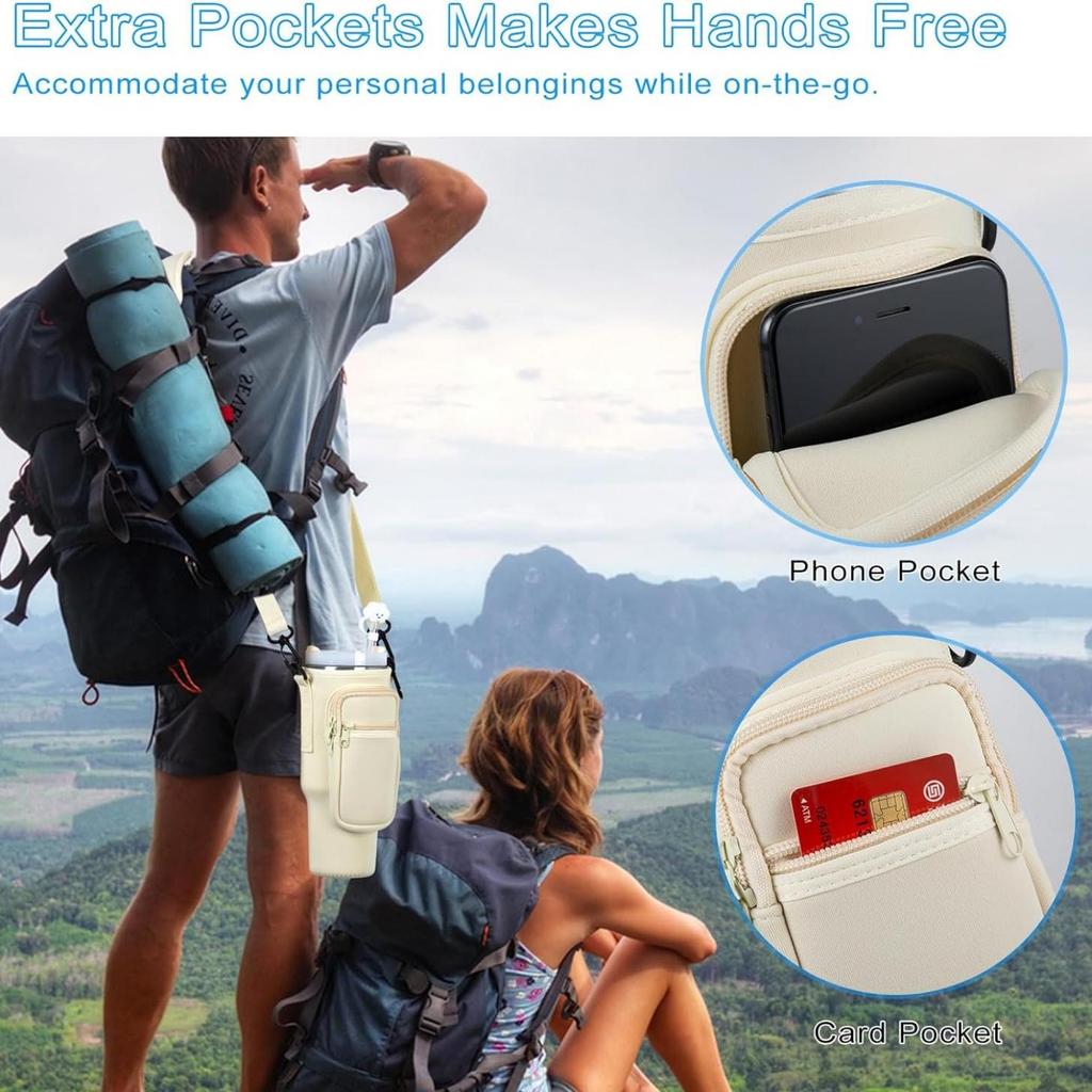 Сумка для бутылки с водой с карманом для стакана на 40 унций с ручкой Неопреновая спортивная сумка-держатель для бутылки с водой